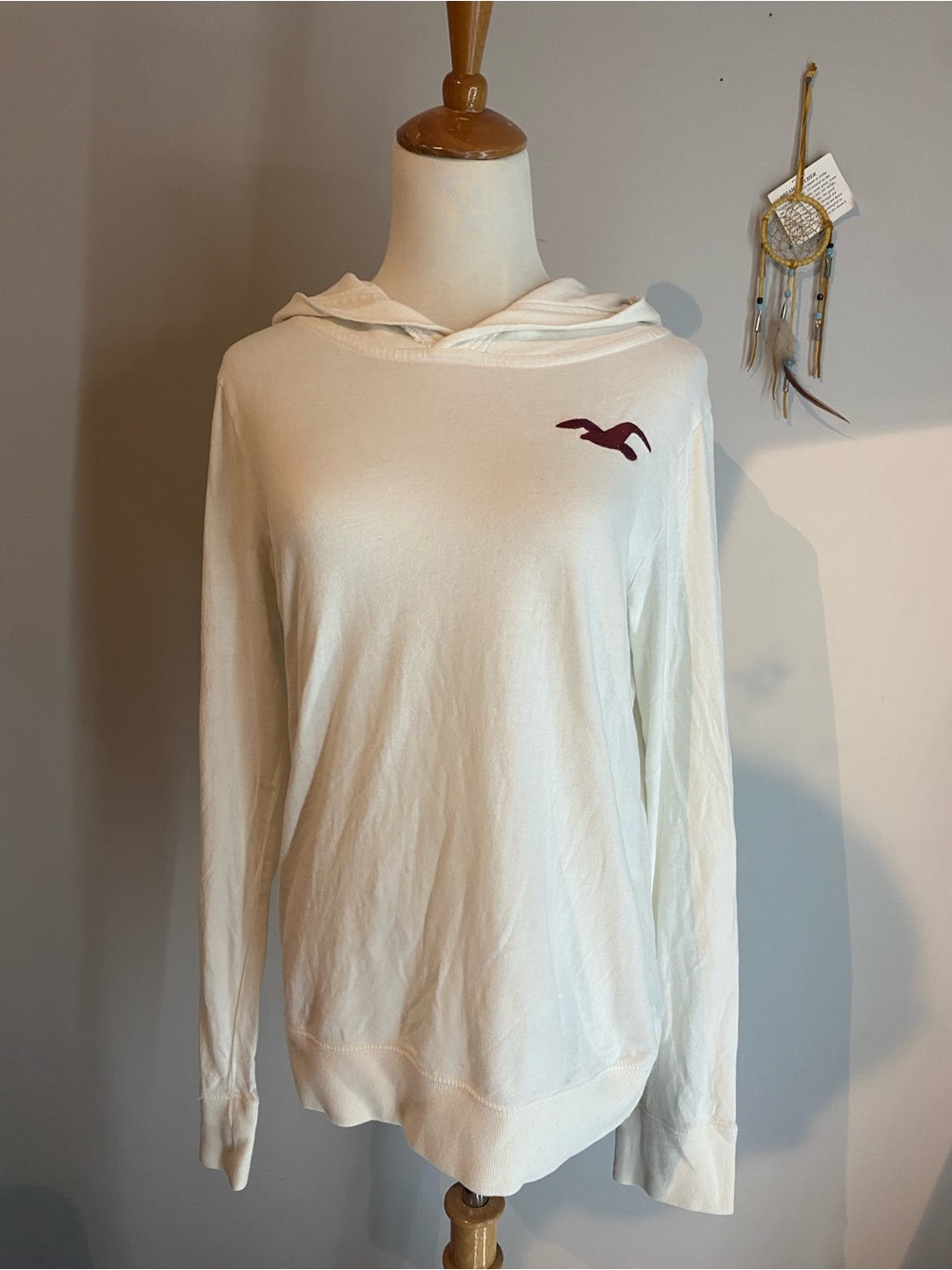 Hollister White Hooded Long Sleeve Top